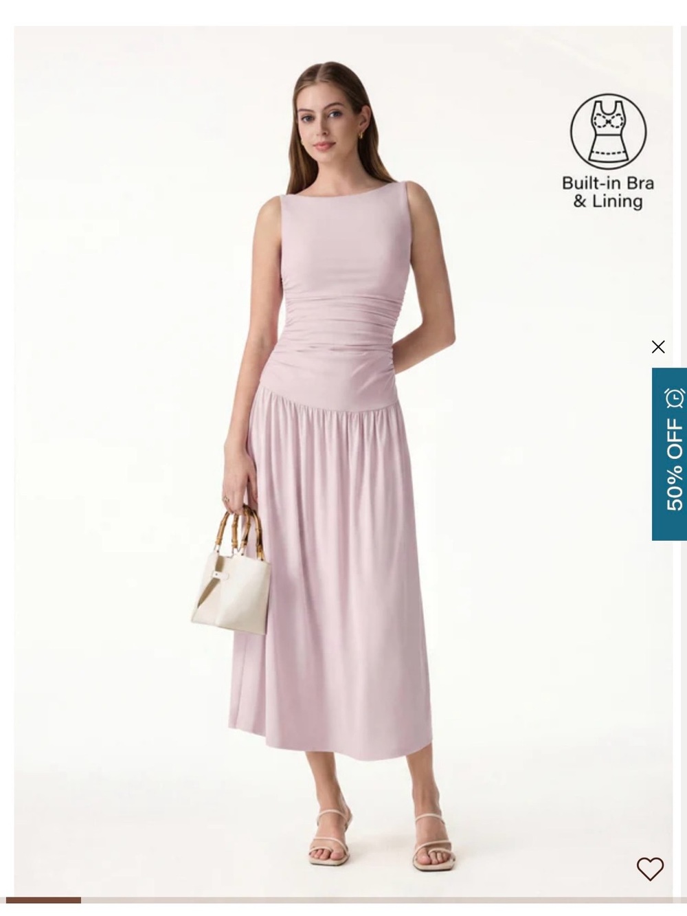 OGL Sleeveless Boatneck Ruched Midi Dress in Primrose Pink